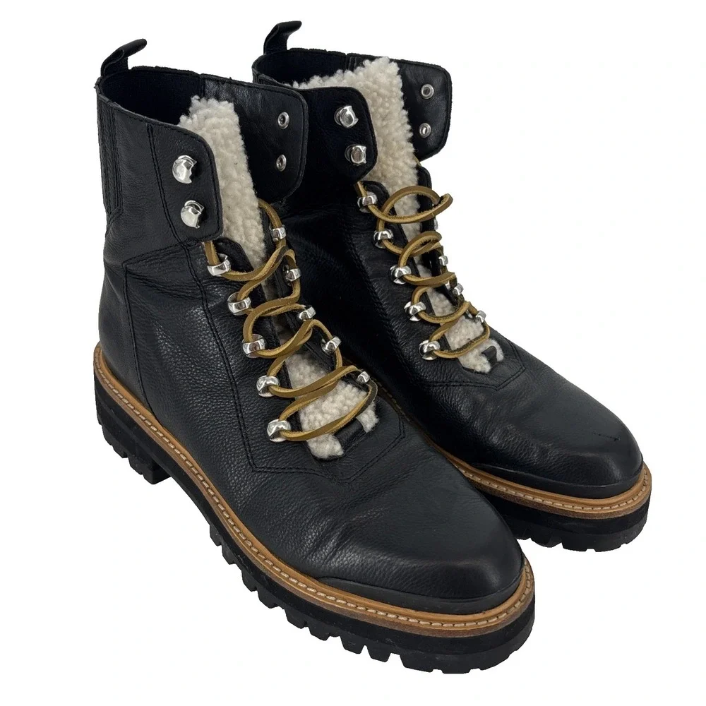 Marc Fisher W-8.5M Lizzie Black Leather & Sheepkin Lugsole Ankle Boots